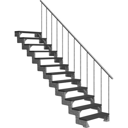 „DOLLE Außentreppe „“Gardentop““ Treppen 13 TRIMAX-Stufen anthrazit, inkl. einseitigem Alu-Geländer Gr. gerade, grau (anthrazit) Treppen“