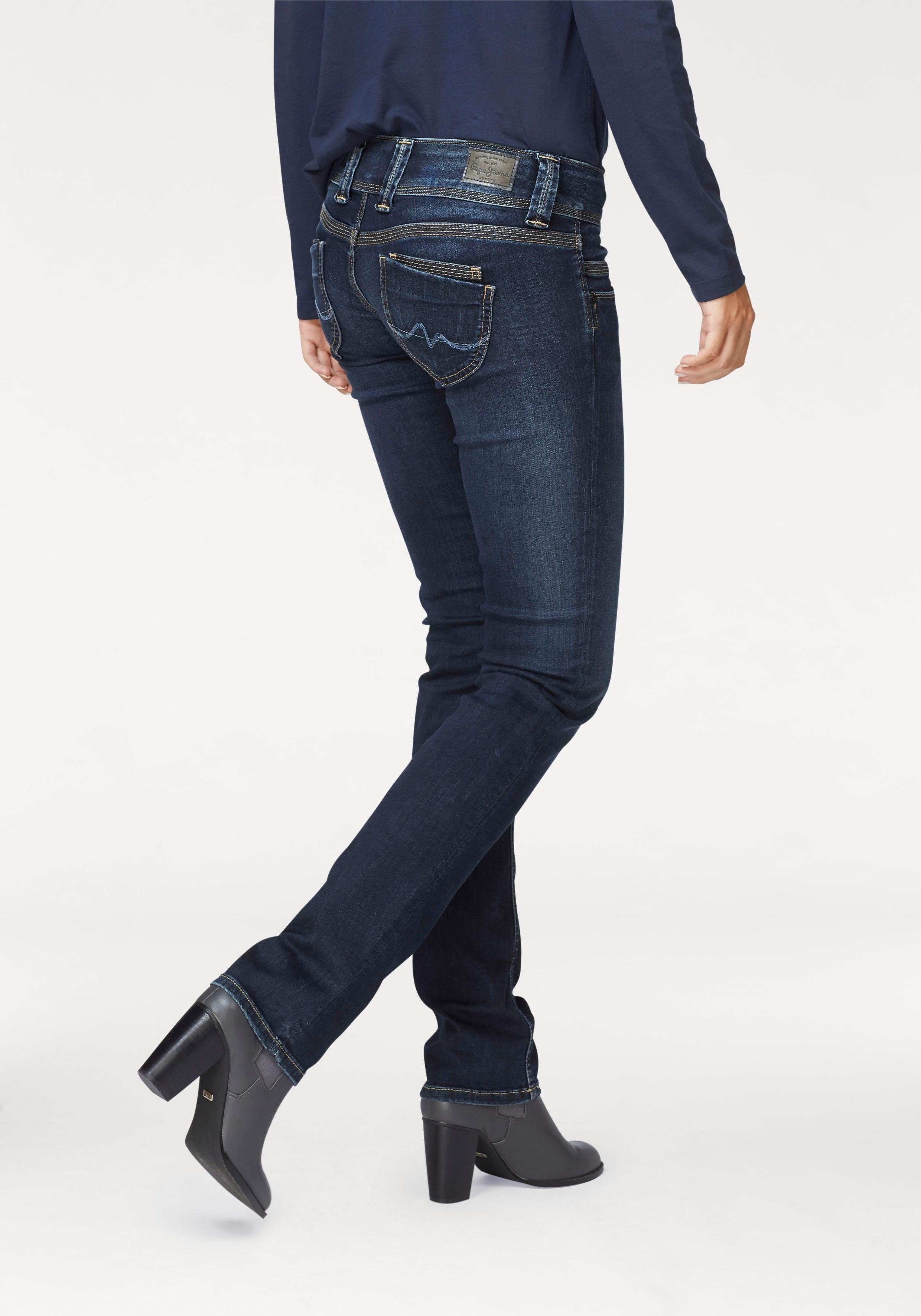 Straight-Jeans PEPE JEANS "VENUS", Damen, Gr. 31, Länge 32, blau (h06 stretch ultra schwarz), Denim/Jeans, Obermaterial: 98% Baumwolle, 2% Elasthan, unifarben, regular fit lang, Jeans Straight-Jeans, mit schmalem Bein