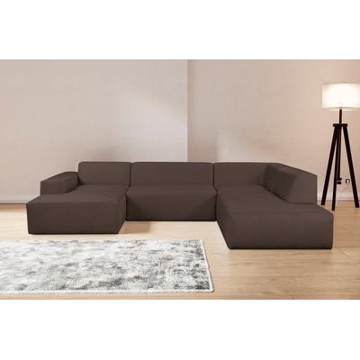 Wohnlandschaft WERK2 "Zeus viel Platz, Breite 330cm, modern und zeitlos, U-Form", braun (espresso), B:330cm H:70cm T:263cm, 100% PES, Sofas, Curvy Trend Wohnlandschaft mit urbaner Optik auch in weichem Cord Image