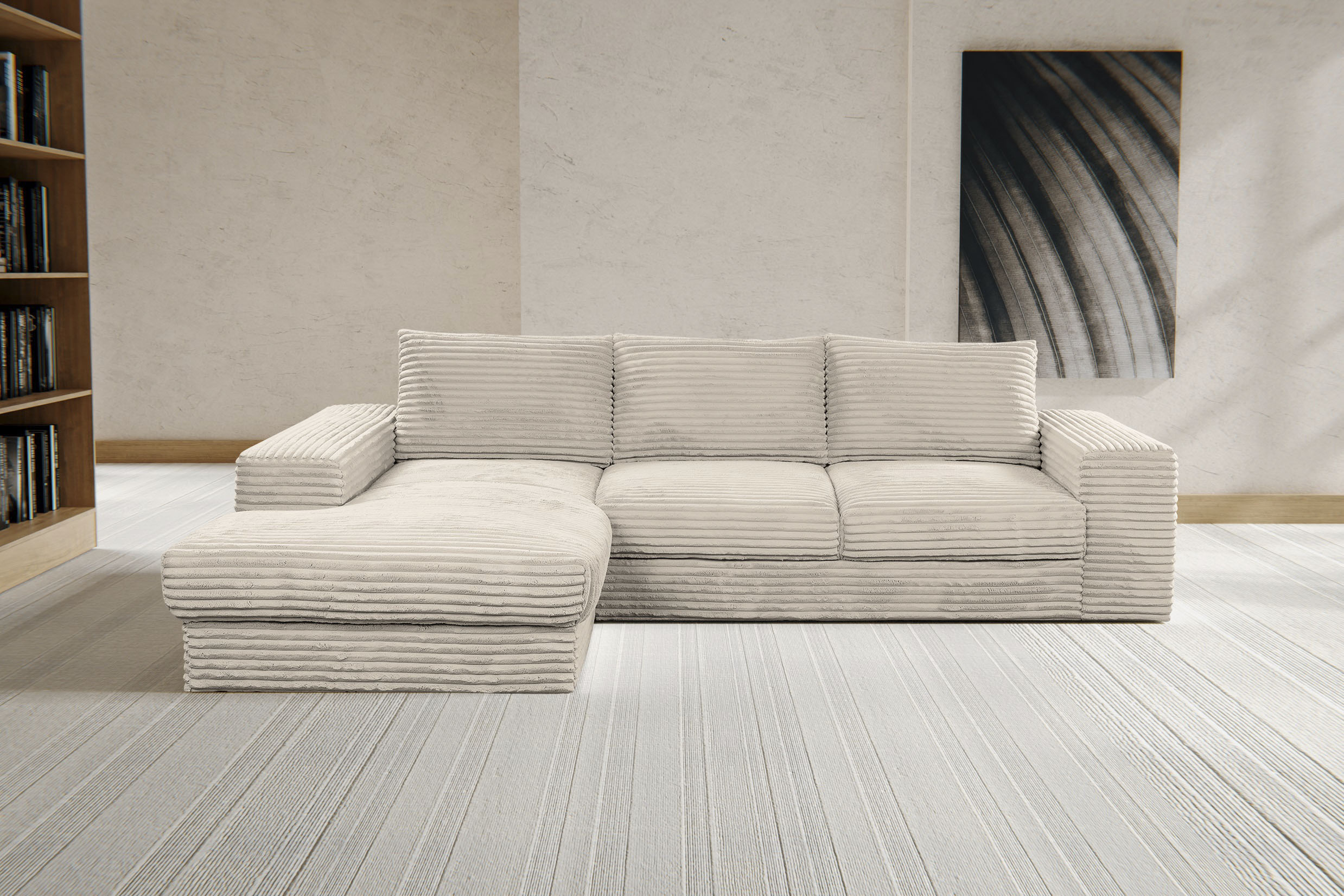 Ecksofa WERK2 "Rozzana Design Ecksofa mit hohem Komfort, zeitlos & elegant, L-Form", weiß, B:280cm H:86cm T:190cm, 100% PES, Sofas, Ecksofa, in kuschelweichen Trendstoffen Cord, Breitcord und Plüsch