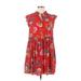 Ann Taylor LOFT Casual Dress - A-Line Tie Neck Sleeveless: Red Floral Dresses - Women's Size Medium