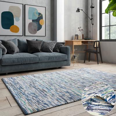 Teppich MY HOME "Bente", blau (grau, blau mix), B:120cm H:10mm L:170cm, Baumwolle, Polyester, Teppiche, Handweb Teppich, 90% Baumwolle, handgewebt, Scandi Image