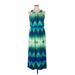 Donna Ricco Casual Dress - Midi High Neck Sleeveless: Green Chevron/Herringbone Dresses - Women's Size 14