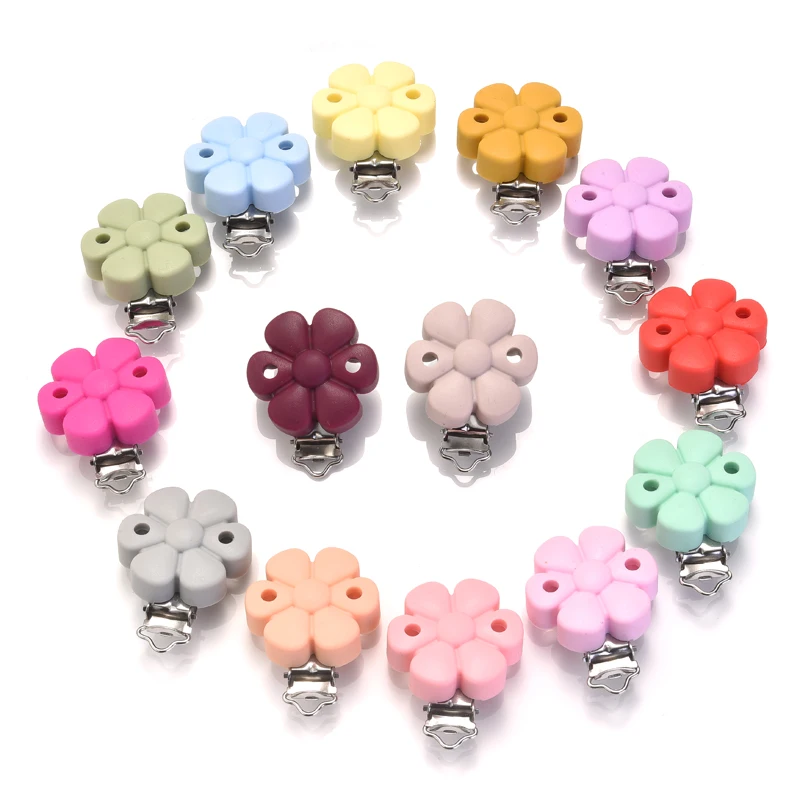 Attache-sucette en Silicone en forme de fleur colorée, anneau de dentition pour souris d'allaitement, jouet de dentition, bricolage, chaîne de support factice, 3 pièces/lot