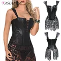 Bustier et Corset en Faux cuir pour femmes robe Corset Steampunk à lacets fermeture éclair haut