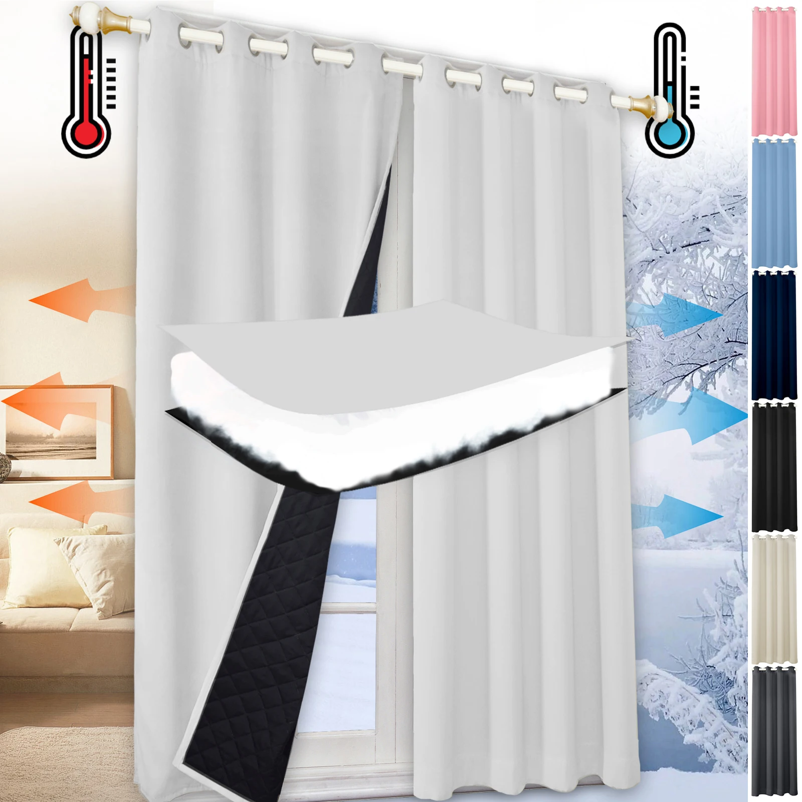 Rideaux occultants matelassés 100%, pour salon, fenêtre robuste, chambre à coucher, rideaux thermiques épais d