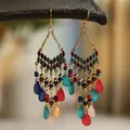 Boucles d'oreilles pompon goutte d'eau bohème pour femme perles colorées style ethnique boucle