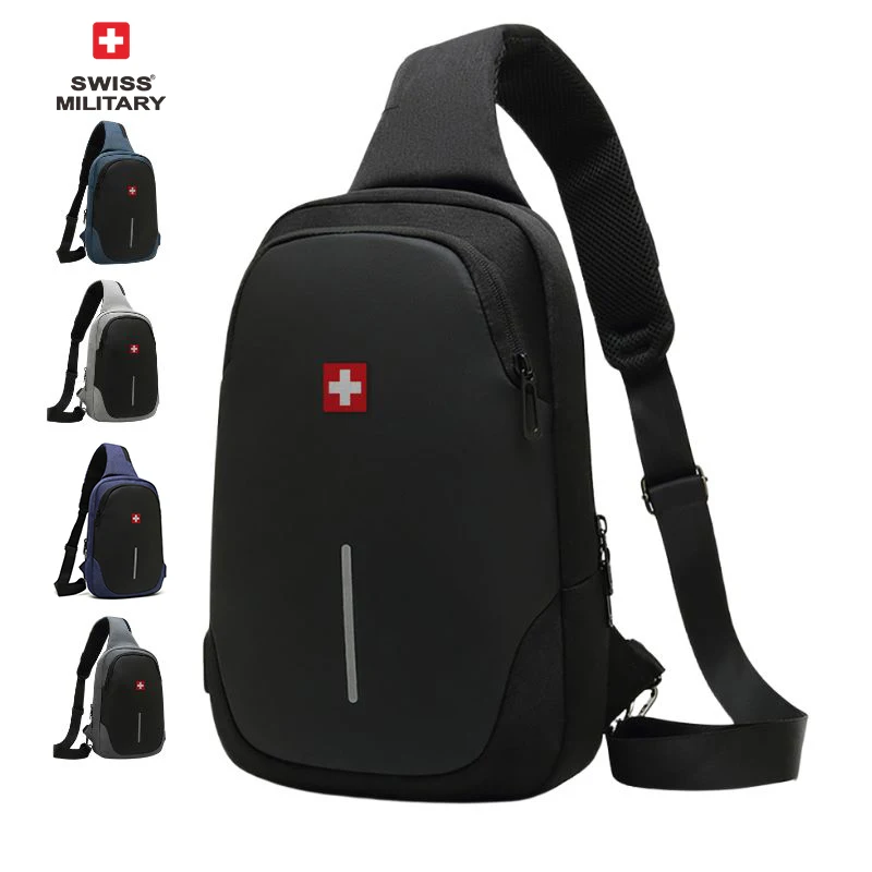 SWISS nouveau sac de poitrine décontracté pour hommes sport sac à bandoulière étanche sac à bandoulière antivol mode couleur unie sac Usb sac à bandoulière