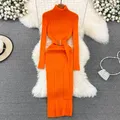 YuooMuoo-Robe Pull à Col Roulé et Manches sulfpour Femme Vêtement Élégant Couleur Unie avec