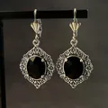 Boucles d'oreilles pendantes en pierre noire pour femmes design délicat style vintage accessoires