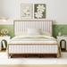 Beige Full Metal Bed Frame Linen Fabric Upholstered Bed w/ Drawers