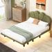 Full/Queen Bed Frame with PU Leather Headboard and Underbed LED Light, Wood Platform Bed with Support Legs for Kids Teens