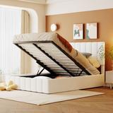 Lift Up Storage Bed Full/Queen Size, Upholstered Platform Bed Frame with a Hydraulic Storage System and Tufted Headboard