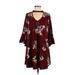 Tres Bien U.S.A. Casual Dress: Burgundy Floral Motif Dresses - Women's Size Medium