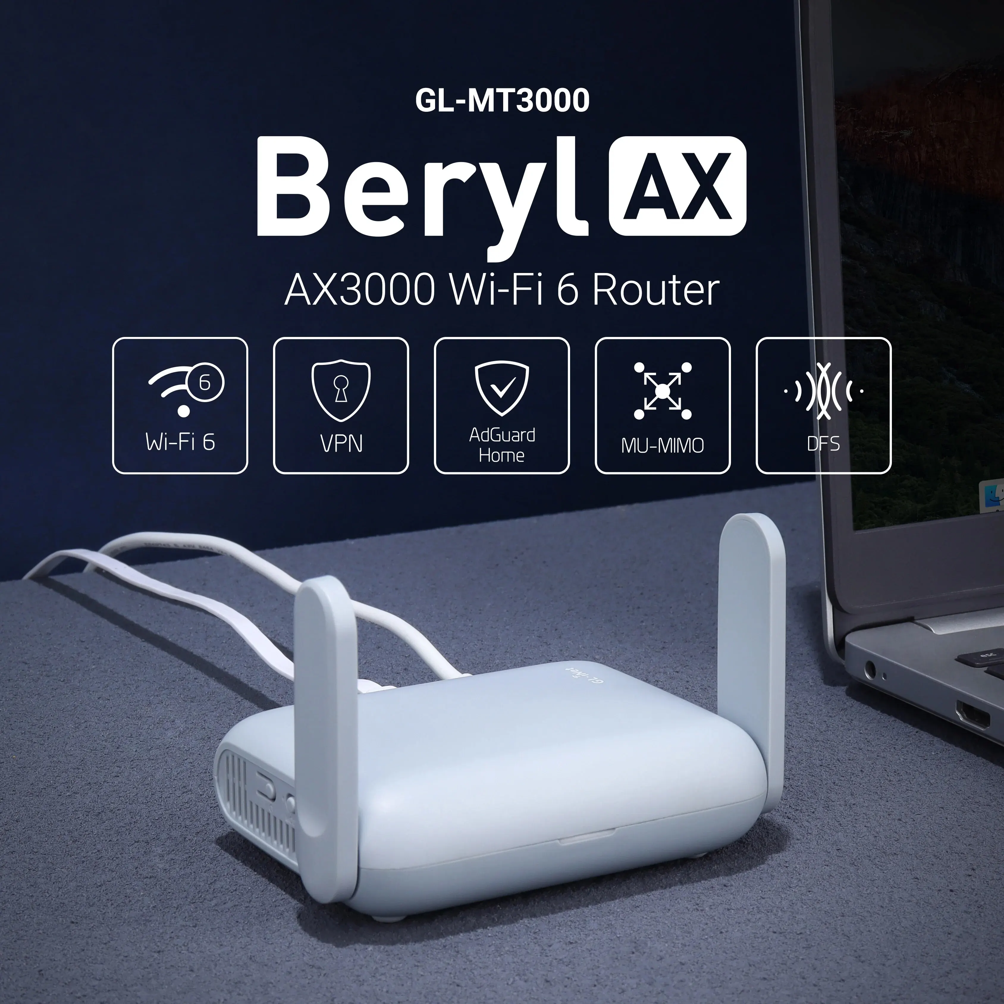 GL.iNet Beryl AX MT3000 WLAN 6 Wireless-Reise-Gigabit-Router im Taschenformat, Cybersicherheit, Tethering, Wohnmobil, Parentalkontrolle Image