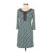 Ann Taylor LOFT Casual Dress - Sheath Scoop Neck 3/4 sleeves: Teal Print Dresses - Women's Size 8