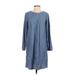 Lands' End Casual Dress - Shift Crew Neck 3/4 sleeves: Blue Print Dresses - Women's Size Small