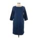 J.Jill Casual Dress - Shift Crew Neck 3/4 sleeves: Blue Print Dresses - Women's Size 6 Petite