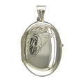 Mens Sterling Silver Large Half Engraved Oval Locket On A 20 Inch Black Leather Cord Necklace