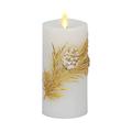 Luminara Embossed White Pinecone Flameless LED Candle Pillar (3" x 6.5") - with Recessed Edge Unscented Real Wax LED Battery Operated Candle Lights