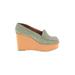Carven for Robert Clergerie Wedges: Slip-on Platform Boho Chic Green Shoes - Women's Size 38 - Round Toe