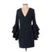 Milly Casual Dress - Shift Plunge Long sleeves: Black Print Dresses - Women's Size 2