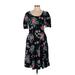 Lularoe Casual Dress - A-Line Scoop Neck Short sleeves: Black Floral Dresses - Women's Size Large