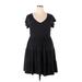 SO Casual Dress - Mini V-Neck Short sleeves: Black Solid Dresses - Women's Size 2X-Large