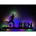 Fußball Spieler, Lampe, Wandbild, Name, Sport Deko, Holz, Ball Interieur, Geschenk, Männer, Jungs, Teen, Verein, Beleuchtet, LED