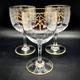 Baccarat style gilded white wine glasses, 3 vintage swag pattern decorated cocktail wine or large port glasses, height, 12.5 cm