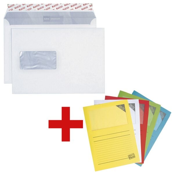 ELCO Briefumschläge C5 mit Fenster und Haftklebung - 500 Stück inkl. Sichthüllen »Ord weiß, 22.9x16.2 cm Image