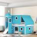 Castle-Shaped Bunk Bed with Slide and Safety Guardrail, Kids Playhouse Bed Bunk Bed with Tent & Tower Decor, Full-Full, Blue