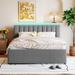 Teddy Upholstered Platform Bed, Queen Bed Frame with Trundle, Smarter LED Stripe Headboard Bed Frame, No Box Spring Needed, Gray