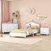 3-Pieces Bedroom Sets Platform Bed with Nightstand and Storage Dresser, Kids Bed with House-shaped Headboard, White/ Pink