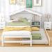 White Twin Storage House Bed for Kids with Bedside Table and Trundle