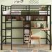 Metal & Wood Loft Bed with Shelves and L-Shaped Desk,Full Size