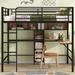 Full Size Metal Loft Bed with Build-in Study Desk, Thickening Metal Framework with 3 Storage Shelves for Student, Black