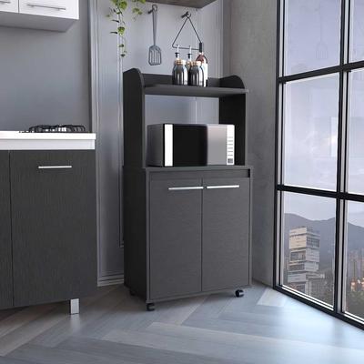 Kitchen Island Cart with 2 Doors, Microwave Shelf on Wheels