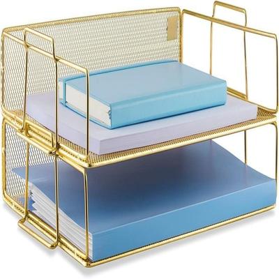 2 Tier Stackable Letter Tray Desk Organizer Gold