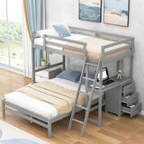 Twin Over Full Bunk Bed for Kids Teens with Built-in Desk & 3 Drawers