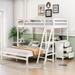 Twin over Full L-Shaped Bunk Bed Multi-Functional Pine Wood Bunk Bed Frame with All-in-One Desk and 3 Drawers, White
