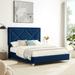 Queen Platform Bed Frame, Velvet Upholstered Platform Bed with Brass Studs Nailhead Adorn Headboard, No Box Spring Needed, Blue