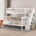 Pine Wood Bedframe, Kids Stairway Twin Over Full Bunk Bed with Safe Guardrail