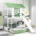 Twin over Twin House Bunk Bed with Safety Guardrails, Wood Bunk Bed Frame with Convertible Slide and Trundle, Solid