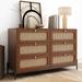 Modern Cannage Rattan Wood Closet 6-Drawer Dresser Wood Storage Cabinet Sideboard for Bedroom, Living Room, Entryway, Hallway