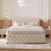 Queen Size Upholstered Platform Bed w/ 2 Drawers, Button-tufted Headboard & Footboard, Side USB Ports (Set of 2), Beige