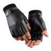 Kripyery 1 Pair Men Autumn Winter Riding Gloves Half Finger Faux Leather Elastic Cuffs Solid Color Sports Climbing Fitness Driving Mittens