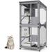 Oarlike Cat Catio Outdoor Enclosure with 4 Wheels Wooden Cat Cage Outdoor with Resting Box 3 Tier Cat House Waterproof Roof Gray