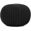 REDEARTH Round Pouf Foot Stool Ottoman -Hand Knitted Bean Bag Cord Boho Pouffe Cable Poof Accent Beanbag Chair Footrest for Living Room Bedroom Nursery Patio 100% Cotton 19x19x14; Black