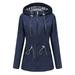 snowsong Womens Jacket Fall Outfits Ladies Solid Hooded Slim Pocket Hooded Striped Raincoat Windbreaker Coat Womens Coats Blue 1 L